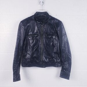 Whet Blu 100% Leather Moto Jacket Full Zip Short Distressed Women's Size Large